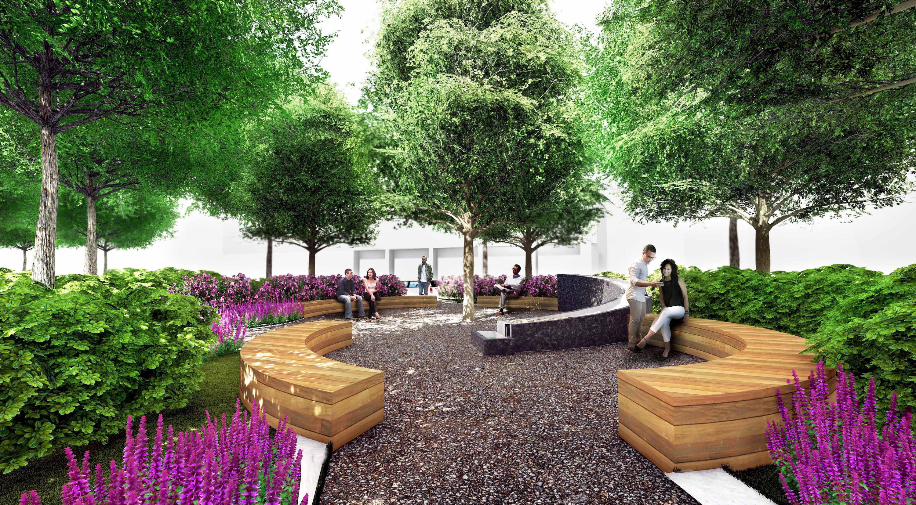 Rendering of Trebly Park's lush garden